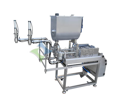 雙頭配線醬料灌裝機-臥式攪拌香菇醬灌裝機